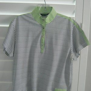 Black/White Striped with Lime Green Accent ASTRA Golf Shirt- Size Large